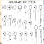 THUNARAZ 25Pcs Clip on Earrings for Men Cross Dangle, Fake Earrings