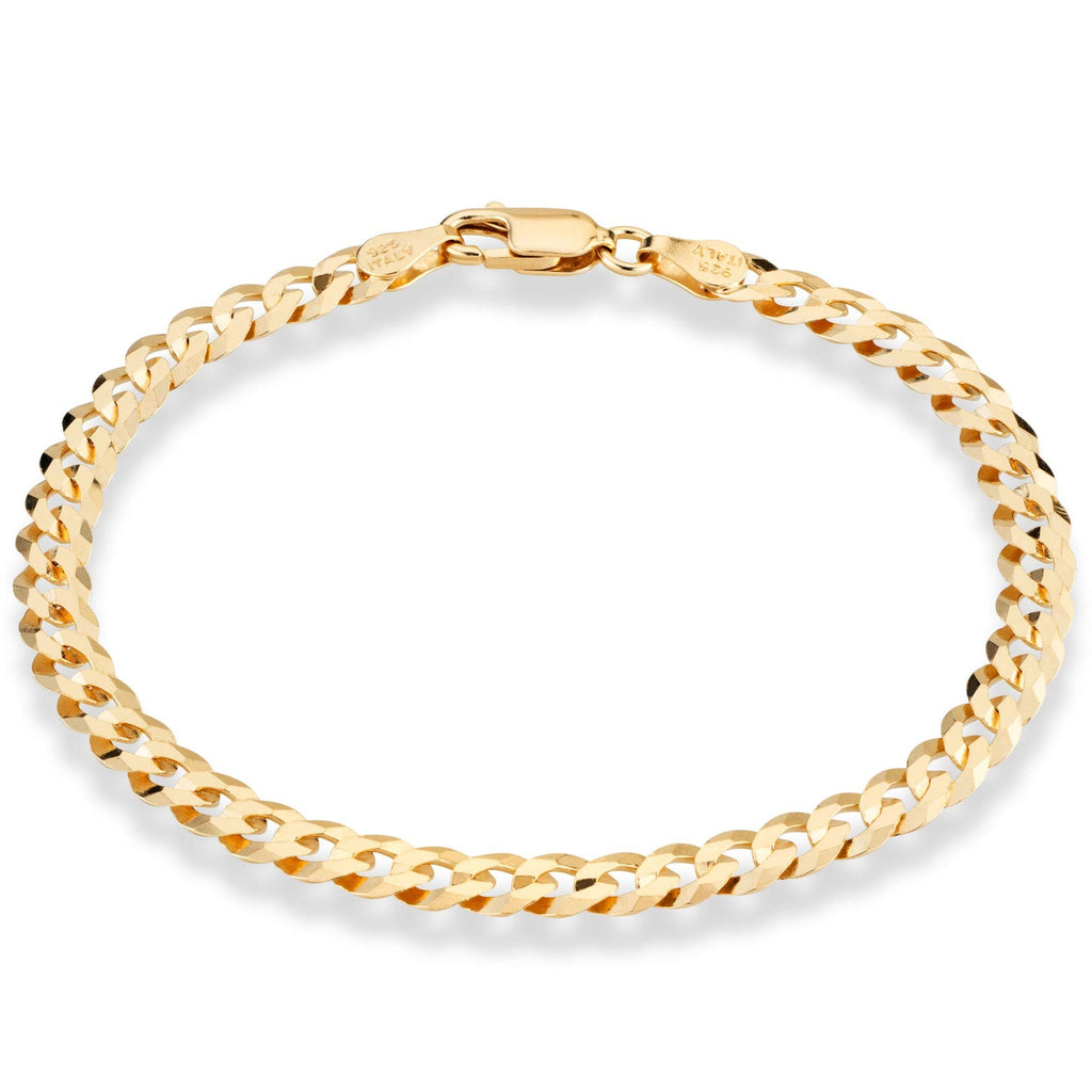 Miabella 18K Gold Plated 925 Sterling Silver Italian 5mm Solid Diamond-Cut Cuban Link Curb Chain Bracelet for Men Women, Made in Italy (8 Inches)
