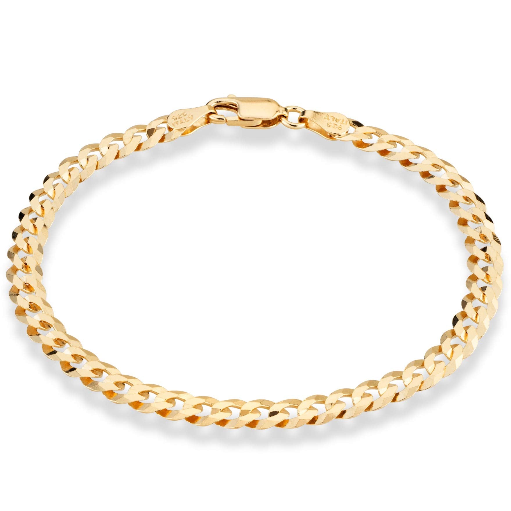 Miabella 18K Gold Plated 925 Sterling Silver Italian 5mm Solid Diamond-Cut Cuban Link Curb Chain Bracelet for Men Women, Made in Italy (8 Inches)