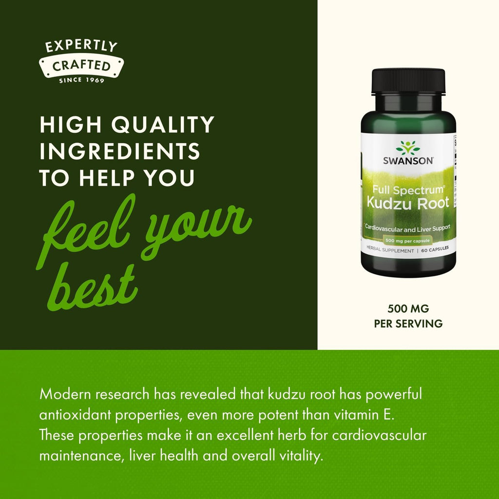 Swanson Full Spectrum Kudzu Root - Herbal Supplement Supporting Heart Health & Liver Health - May Support Healthy Blood Pressure & Cholesterol Levels - (60 Capsules, 500mg Each) (2 Pack)