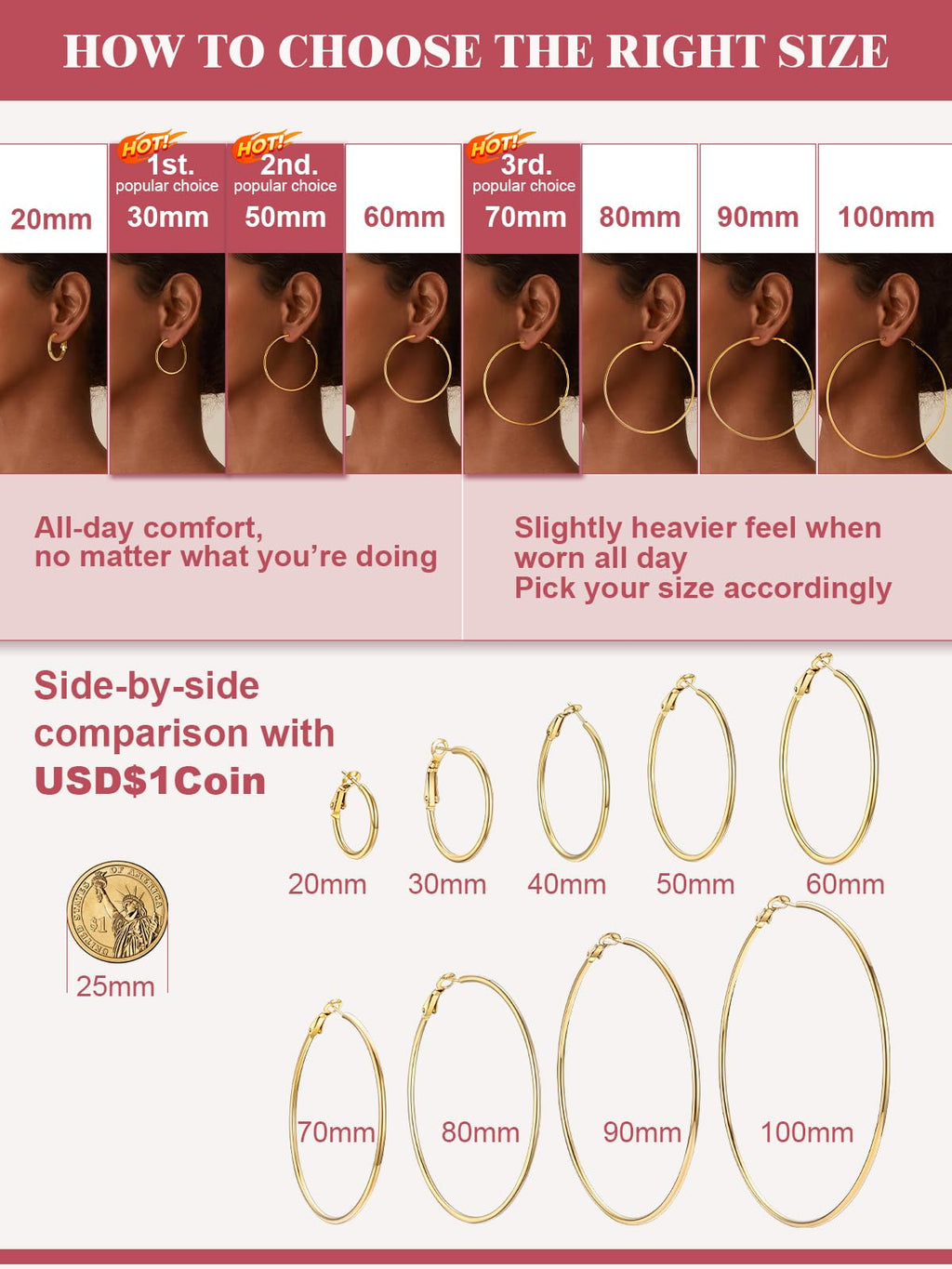 FOCALOOK Large Gold Hoop Earrings for Women 70mm 14K Gold Plated Earrings