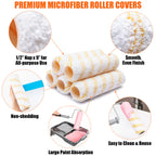 PinStone 6pcs House Paint Roller Kit, 9 inch Extendable Roller Frame with 5 Microfiber Roller Covers 1/2" Nap, Adjustable Painting Roller (18" - 36") for Walls, Ceilings, Floor, Home Painting Supplies