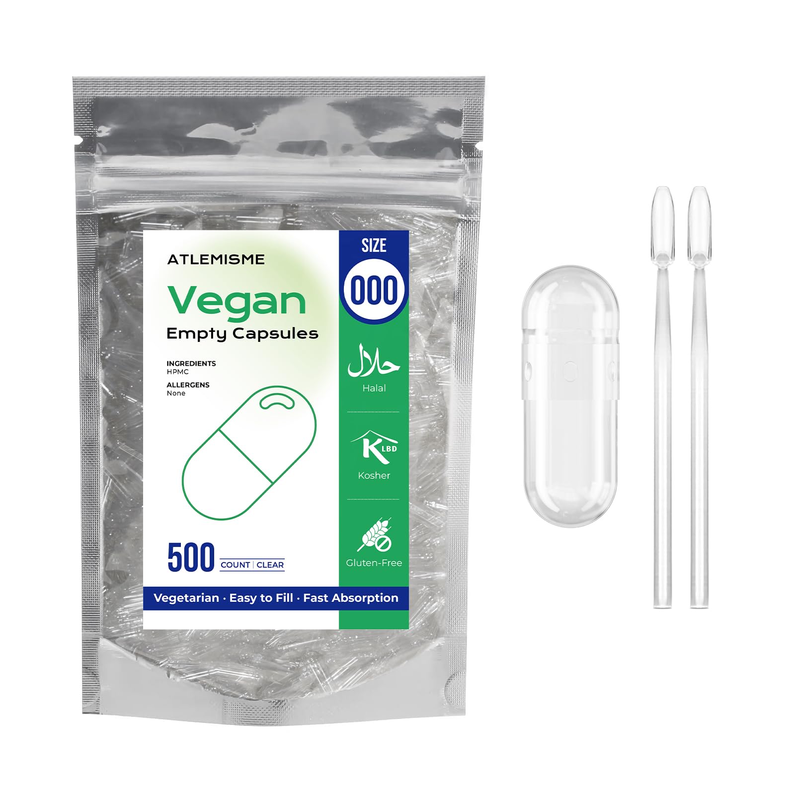 ATLEMISME Empty Vegan Capsules Size 000 - Vegan Capsules Empty (500 Count) DIY Filling