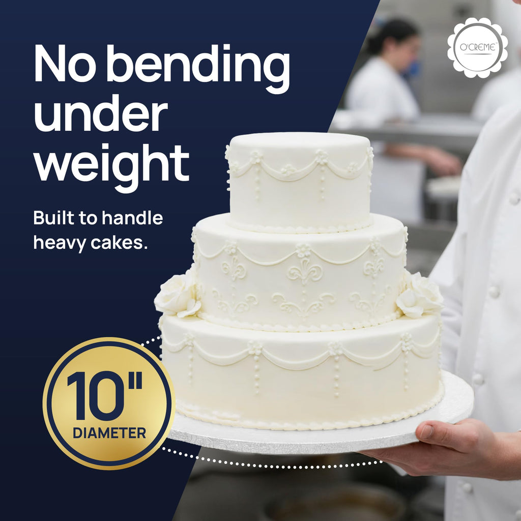 O'CREME Round Cake Drum Board 10 Inch White Wraparound 1/4 Thick