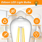 Ascher Vintage LED Edison Bulbs, 6W, Equivalent 60W, Non-Dimmable, High Brightness Cool White 4000K, ST58 Antique LED Filament Bulbs with 80+ CRI, E26 Medium Base, Clear Glass, Pack of 6