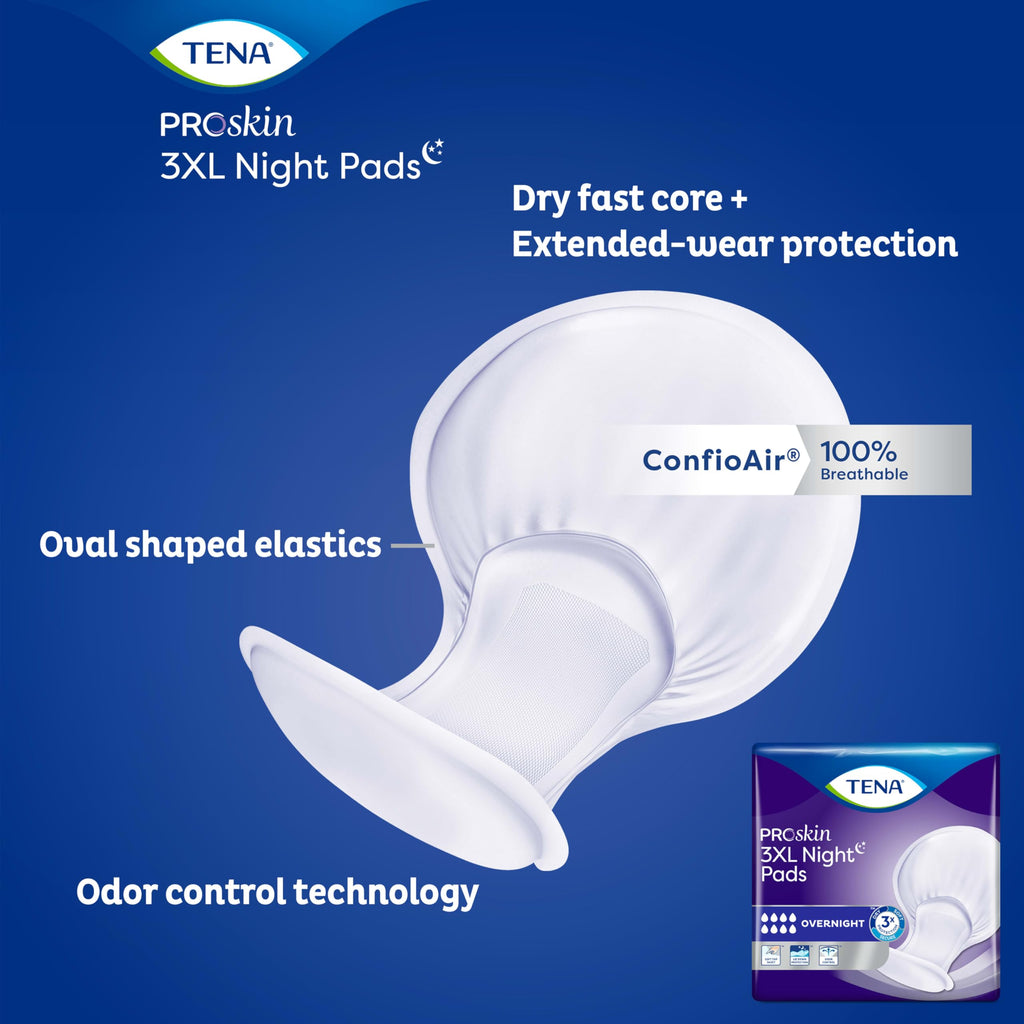 TENA ProSkin 3XL Overnight Incontinence Pads for Women and Men, 48 Count