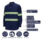 Ousafeve Class 3 Navy Hi Vis Button Up Safety Work Shirts for Men Reflective (X-Large, Navy_Long)