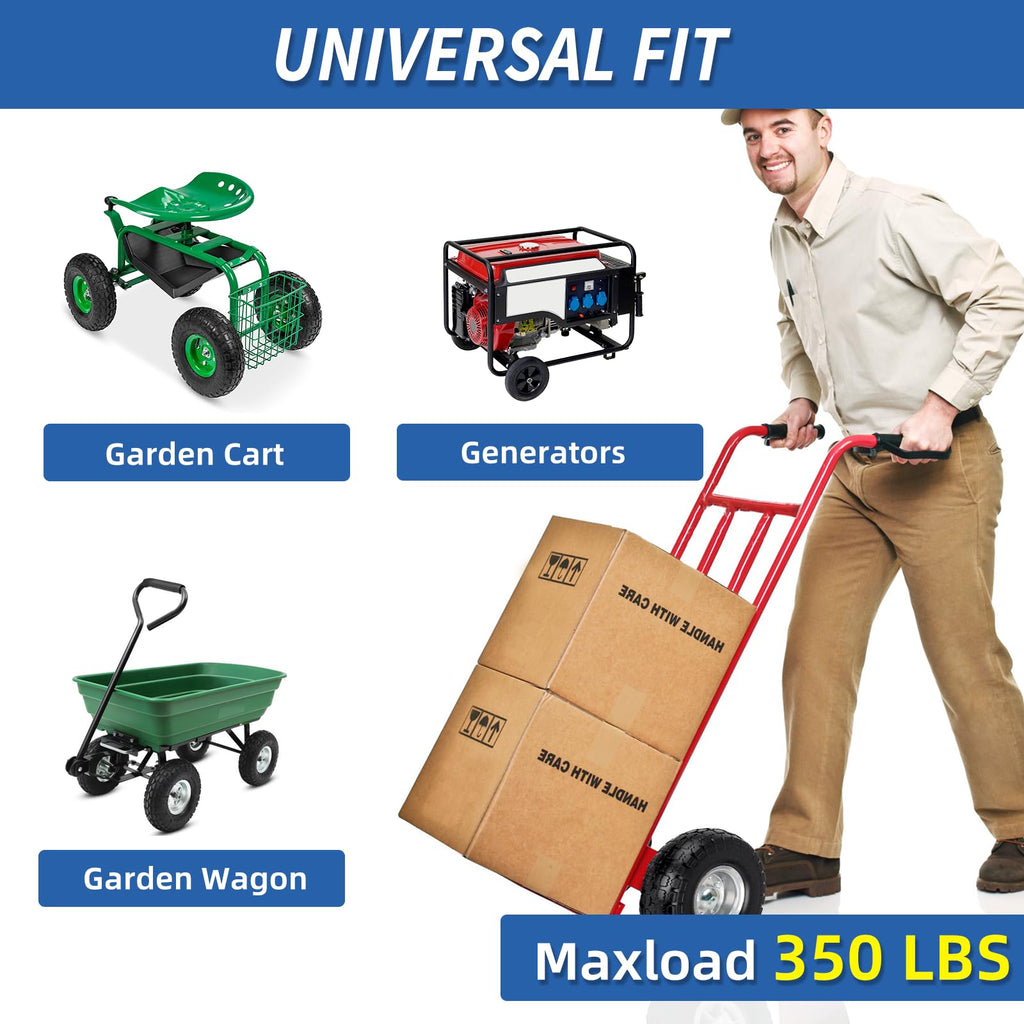 GICOOL 4.10/3.50-4" Flat Free Tire and Wheel, 10" Heavy Duty Solid Tire, 5/8" Axle Bore Hole, 2.2" Offset Hub, for Hand Truck Garden Cart Wagon Trolley Dolly, 2 Pack