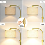 Nintiue Upgraded Modern Arc Dimmable Tall Standing Floor Lamp with Linen Shade, 1200 Lumens LED Bulb Included, for Living & Reading Room, Bedroom, Office & Nursery, Gold