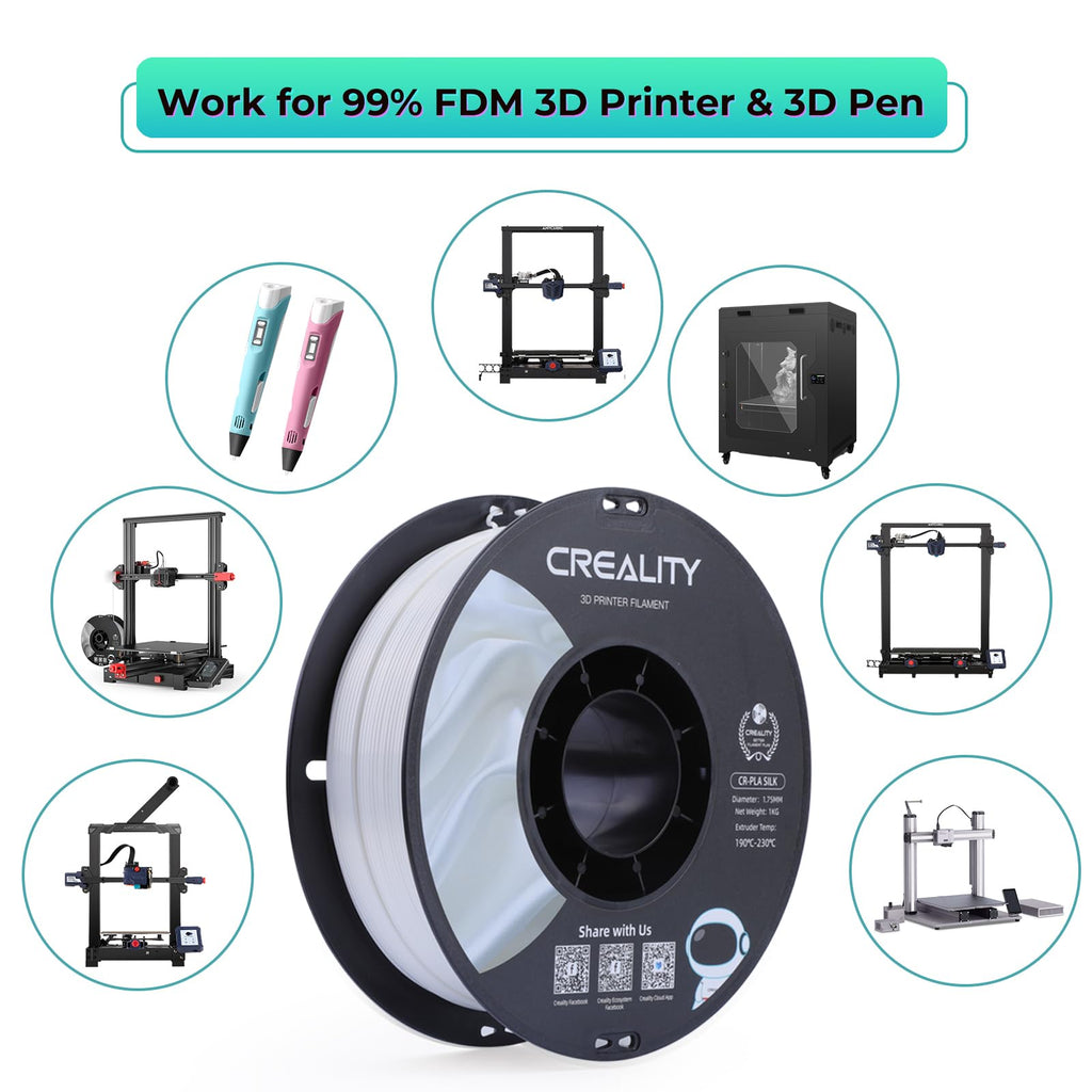 Creality Silk PLA Filament 1.75mm 4kg, Shiny Metallic 3D Printer Filament 1Kg Spool, Dimensional Accuracy +/- 0.02mm, Compatible with Most FDM 3D Printers(Gold&Sliver&Blue&Purple)