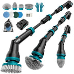 Alloyman 1200RPM Electric Spin Scrubber, Telescopic Extension Handle (25-49 inches) Ideal for Elderly and Arthritis, 2 Batteries&8 Replaceable Brush Heads, Perfect for Bathroom/Shower/Tub/Tile- 12V