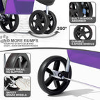 MoNiBloom 3 Wheels Pet Dog Cat Stroller for Small Medium Dogs Cats, Lightweight Foldable Jogger Stroller w/Storage Basket and Cup Holder, Purple