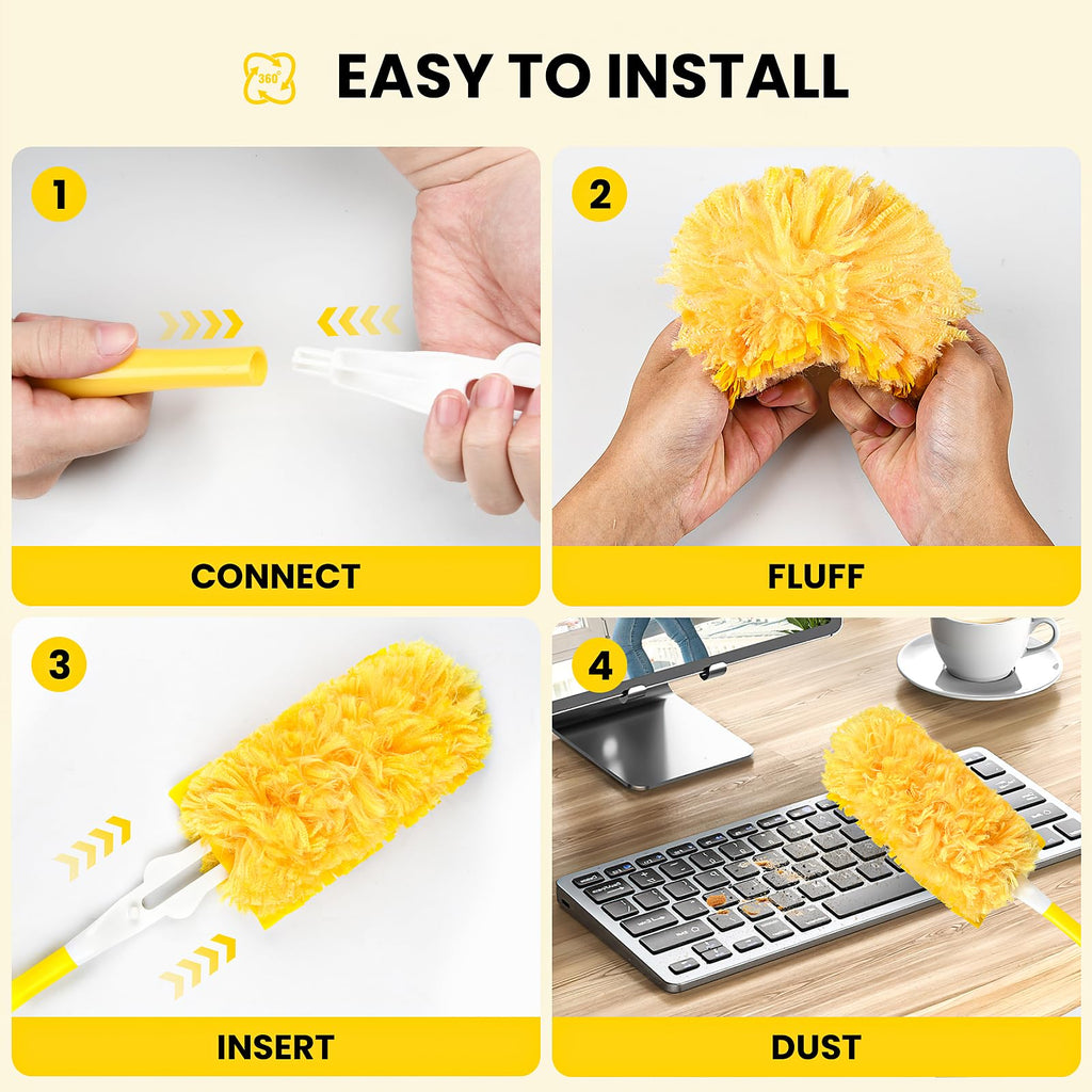 Heavy Duty Duster Refills for swiffer Duster, Disposable Dusters Kit for Cleaning Dusting Furniture Blind Ceiling Fan, Electrostatic Lock-Dust Technology 360 Feather Duster，60 Duster and 1 Handle