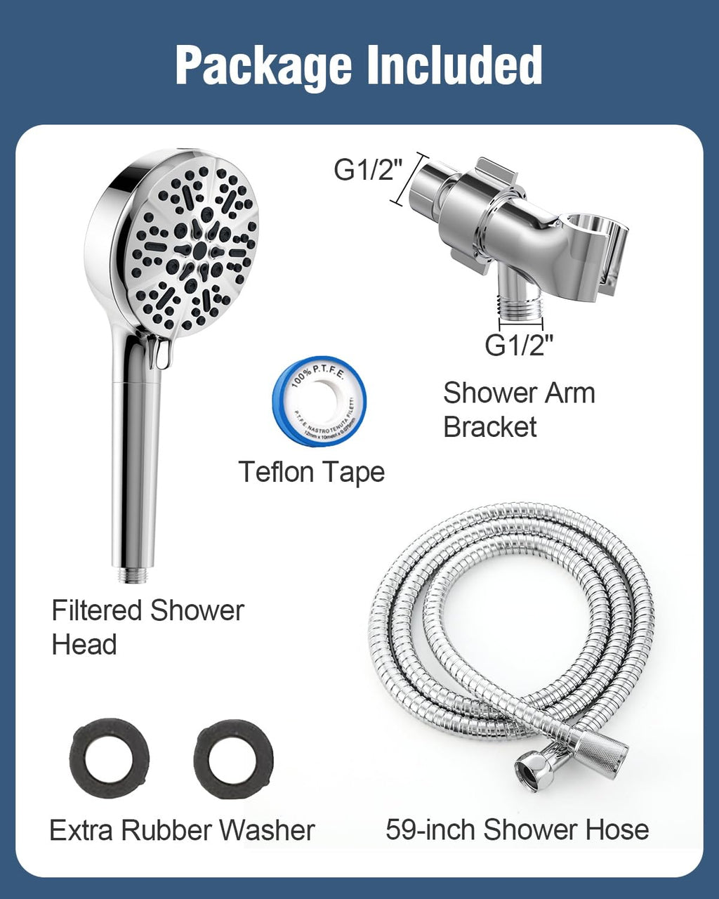 Filtered Shower Head with Handheld, BOWGER 6 Modes High Pressure Shower Heads with Power Wash Mode and Hard Water Filter, Detachable Hand Held Showerhead Set with Extra Long Hose, Chrome