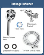 Filtered Shower Head with Handheld, BOWGER 6 Modes High Pressure Shower Heads with Power Wash Mode and Hard Water Filter, Detachable Hand Held Showerhead Set with Extra Long Hose, Chrome