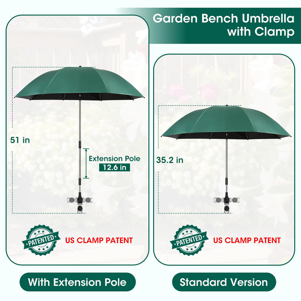 2-in-1 Garden Kneeler with Umbrella, Garden Kneeling Bench & Green Umbrella, Portable Garden Stool Loads Capacity 330lb and Garden Tools Bag with bottle holder, Gardening Gifts for Women,Men,Seniors