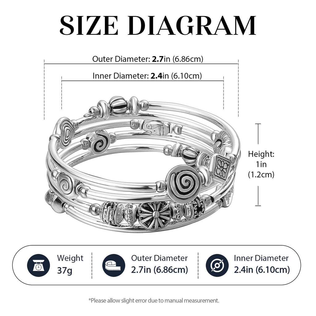 Beaded Pearl Bangle Wrap Bracelet - Fashion Bohemian Jewelry Multilayer Charm Bracelet with Thick Silver Metal Beads, Gift For Women(Metal)