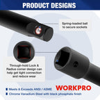 WORKPRO 9-Piece Impact Socket Extension Set, Includes 3/8" Drive Extension Bar Set, 1/4", 3/8" & 1/2" Drive Universal Joints and Adapters, Premium Chrome Vanadium Steel with Black Phosphate Finish