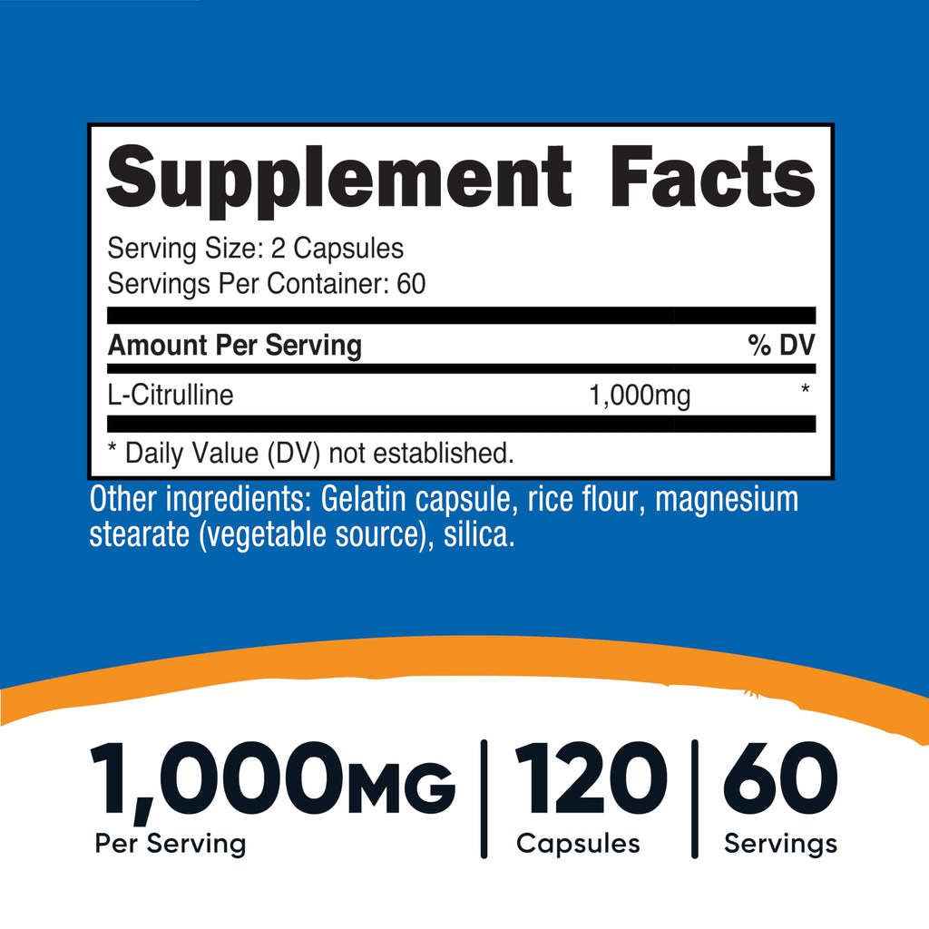 Nutricost L-Citrulline 500mg, 120 Capsules - Gluten Free, Non-GMO, 1000mg Per Serving (60 Serv) (Pack of 2)