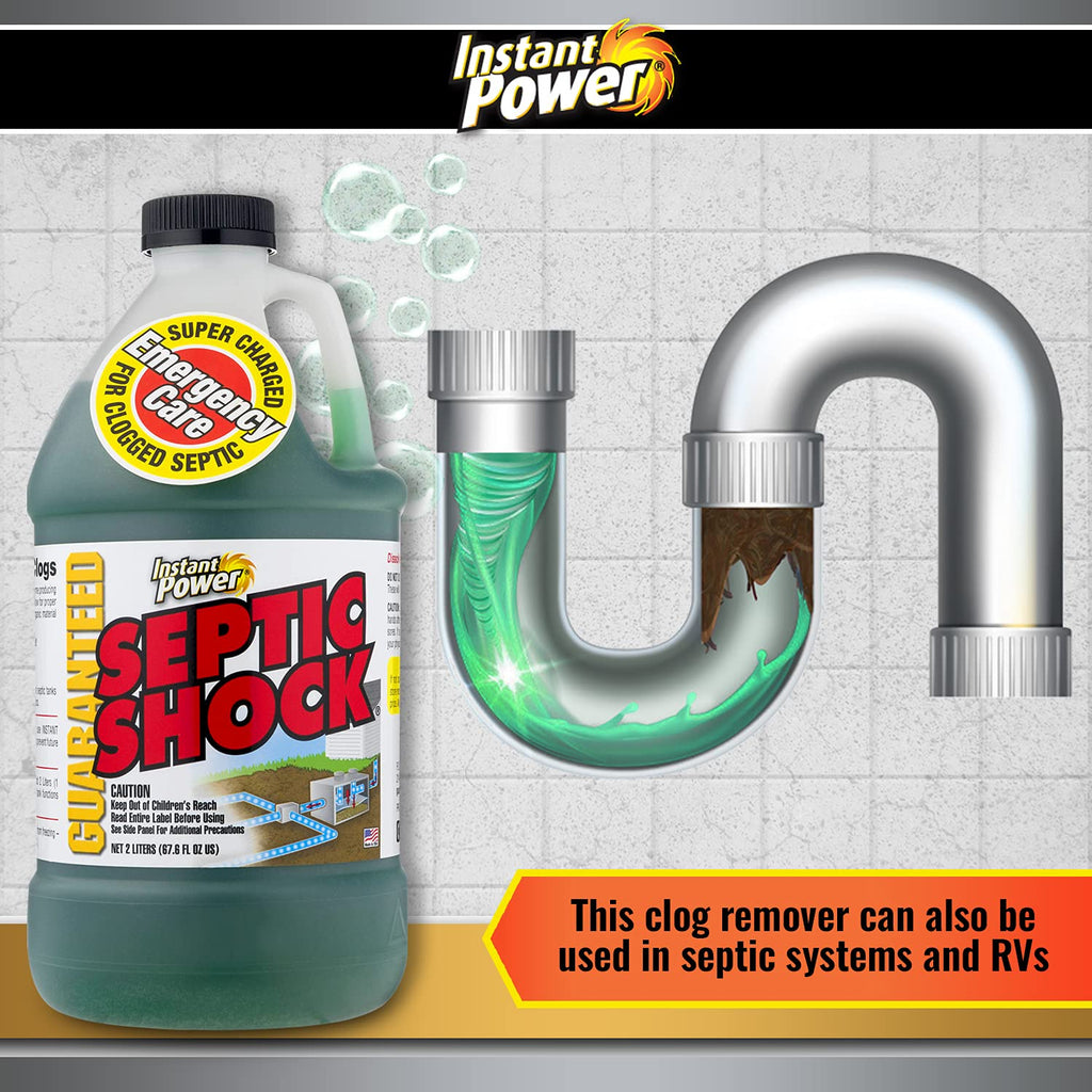 Instant Power Septic Shock – Septic Tank Treatment, Drain Cleaner Liquid Clog Remover for Septic System, 67.6 Oz (Pack of 6)