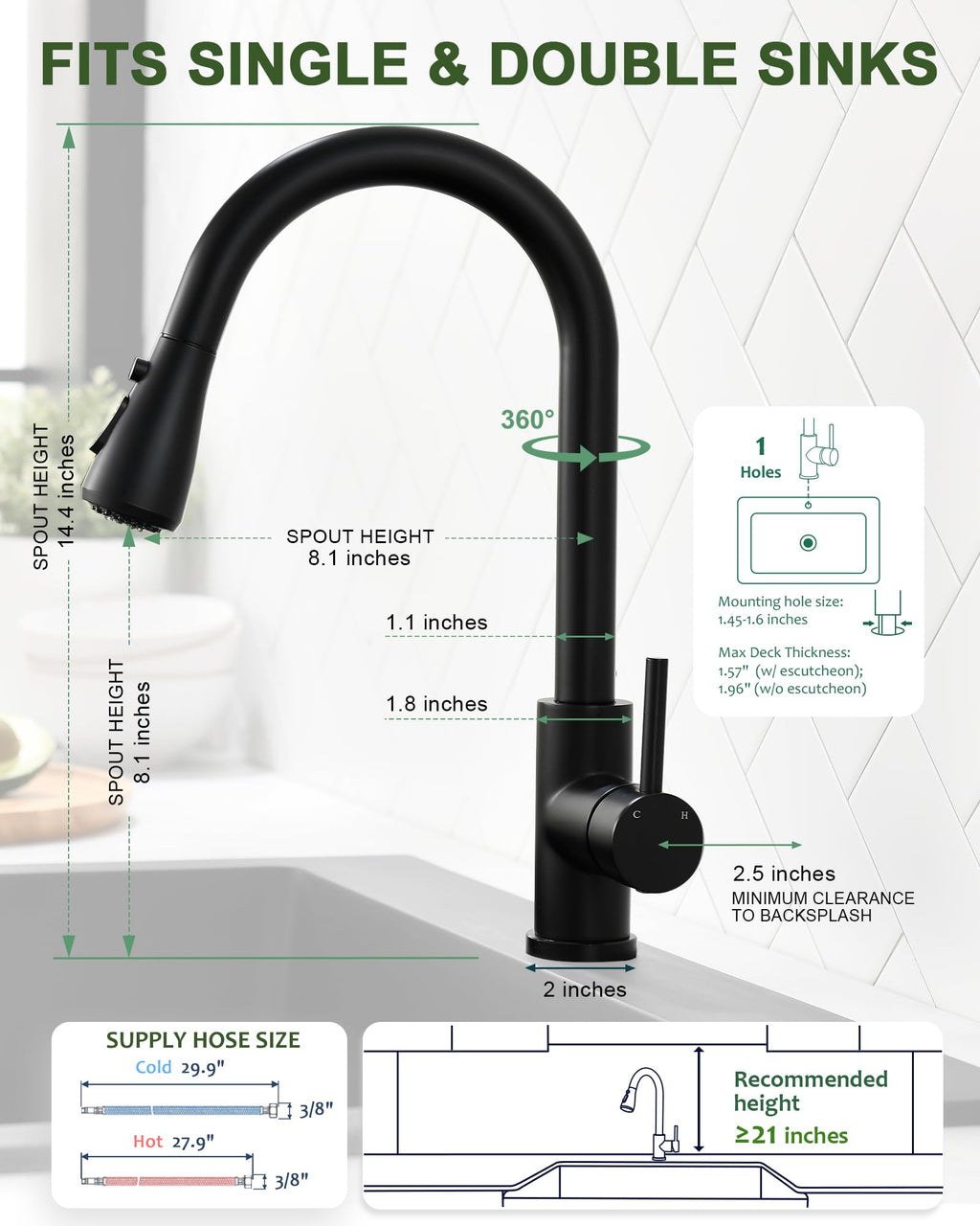 Kitchen Faucet with Pull Down Sprayer, Brushed Nickel High Arc Modern Classic Sink Faucet Stainless Steel Fit for 1 or 3 Hole for Pot Filler Bar Farmhouse Laundry Rv