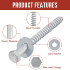 HROMIGRY 3/8" x 12" Lag Bolts (12 Pcs) Lag Screws for Wood, Hot Dip Galvanized, Hex Head with Washers