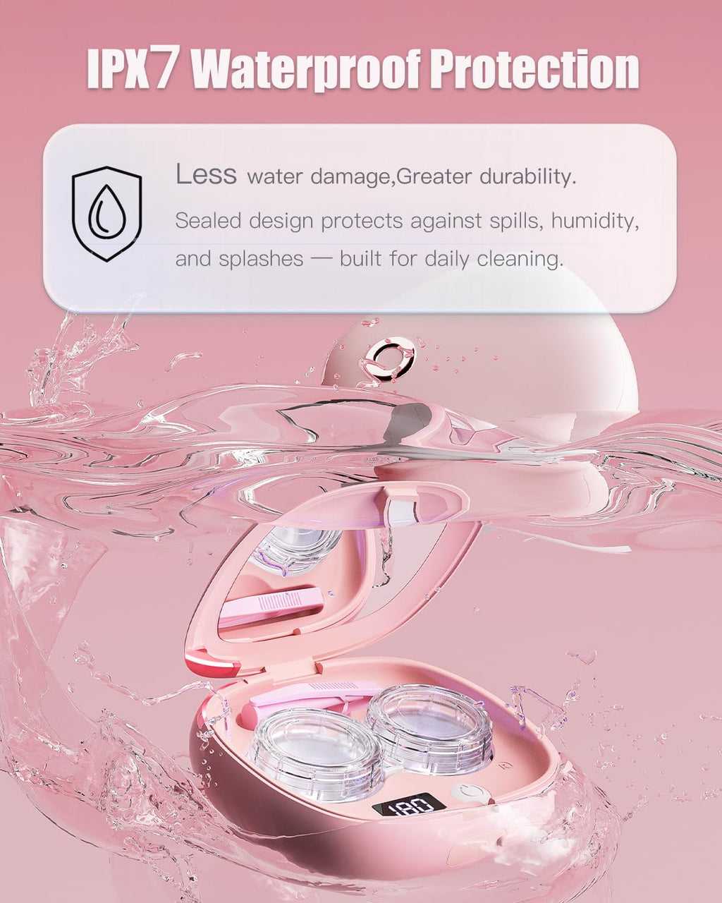Vastsoon Ultrasonic Contact Lens Cleaner Machine – Portable, Rechargeable Cleaning Kit with 4 Contact Lens Solution Cases, Applicator & Removal Tools – for Travel & Home Use (Pink)