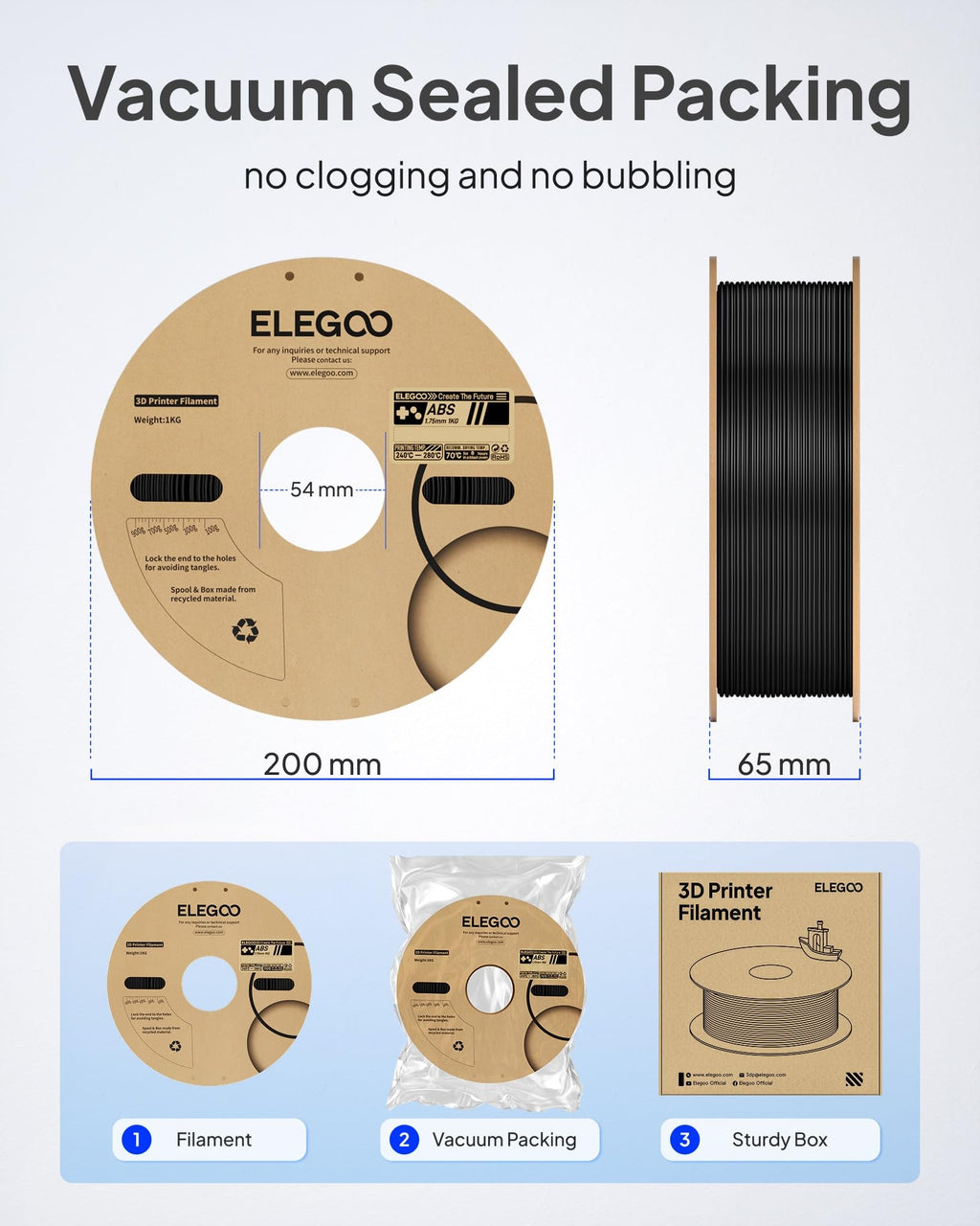 ELEGOO ABS Filament 1.75mm Sky Blue 1KG, Heat Resistant 3D Printer Filament High Toughness & Impact Resistance, 1kg spooll(2.2lbs) Fits for Most FDM Printer