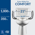 Bemis Assurance 3" Raised Toilet Seat with Handles, Made in USA, Secure Hinges, Clean Shield Guard, Elongated, White