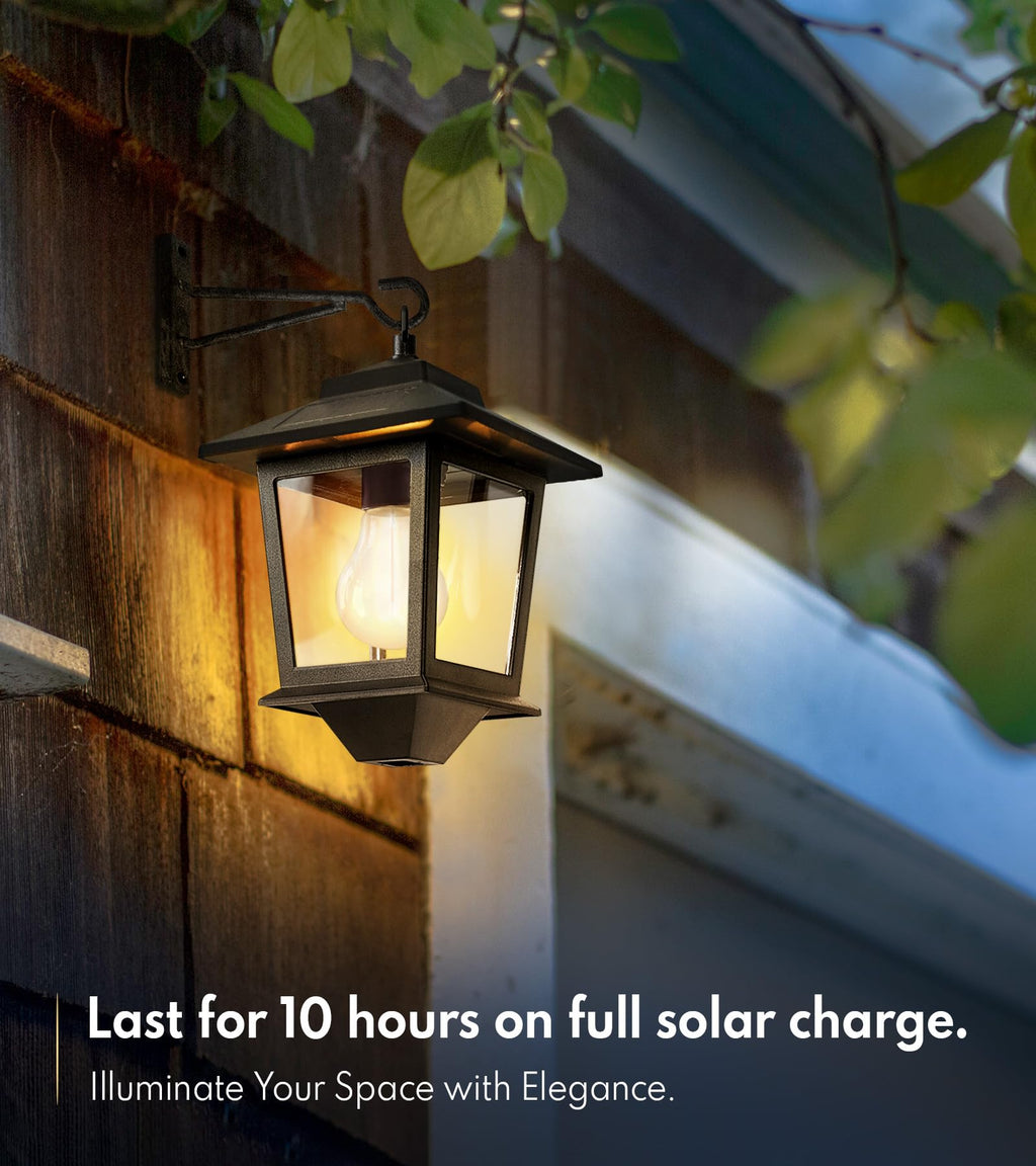 PASAMIC 2 Pack Solar Wall Lanterns,Outdoor Hanging Lights with 4 Solar Panels,Dusk to Dawn Led Outdoor Wall Sconce, Anti-Rust Waterproof Lanterns with Hooks,3000K Warm White
