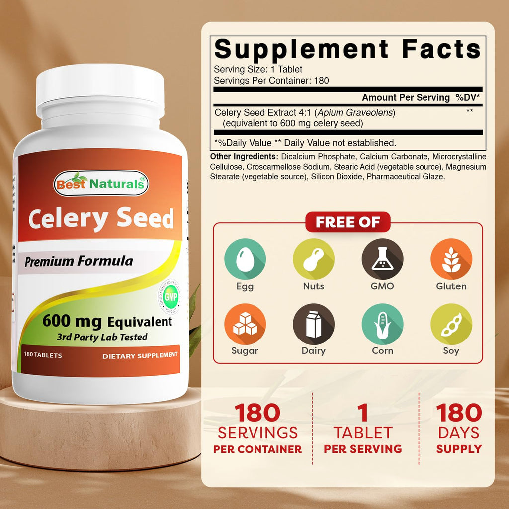 Best Naturals Celery Seed 600 mg 180 Tablets (180 Count (Pack of 3))