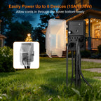 SURAIELEC Outdoor Power Stake Light Timer, Dusk to Dawn, 6 Electrical Outlet Power Strip Weatherproof, 6FT Extension Cord Multiple Outlet for Patio Lights, Sprinkler, Garden, Christmas Decorations