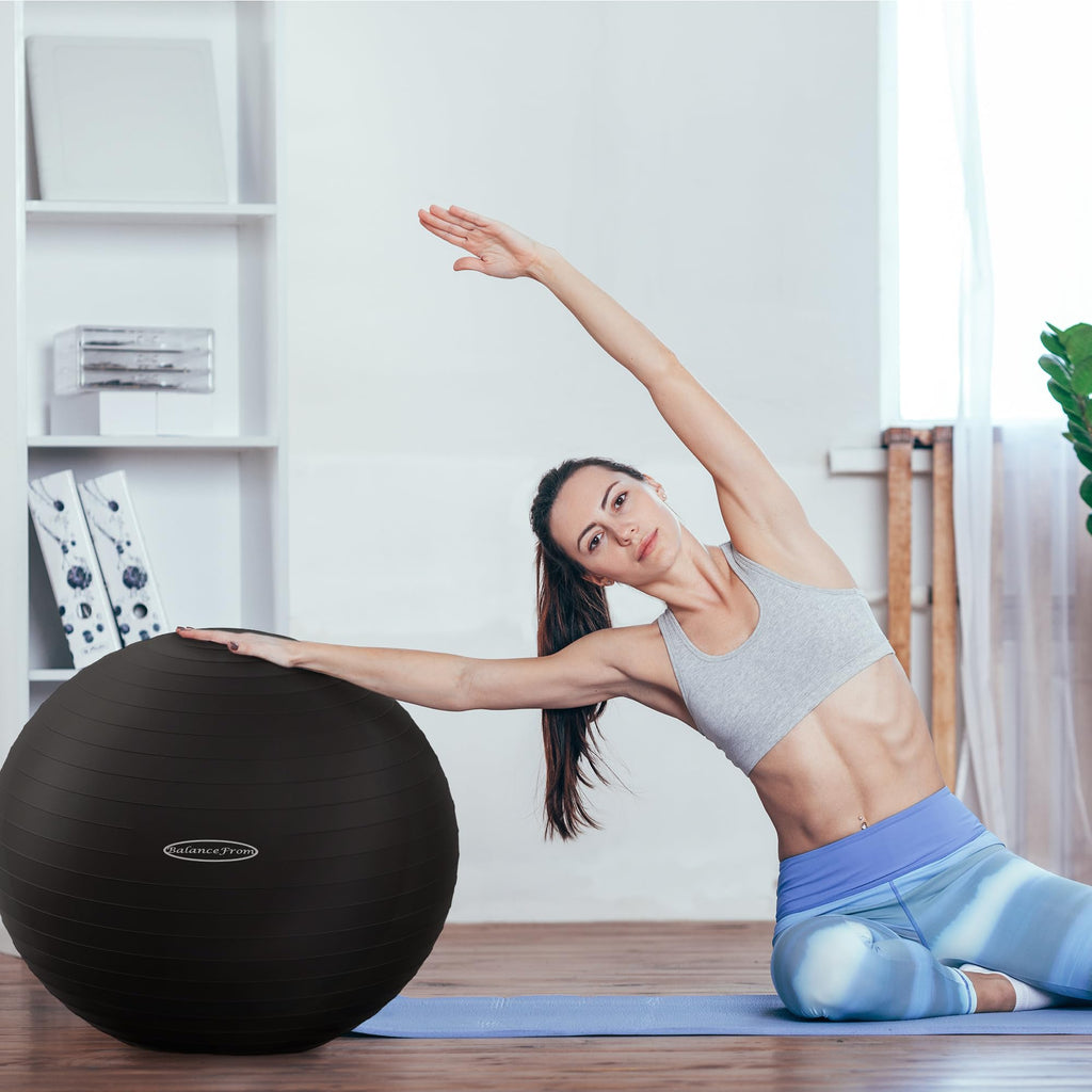 Fitvids Anti-Burst Slip Resistant Exercise Ball - 30-inch, XL, Black, 2,000-Pound Capacity, Quick Pump