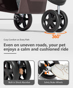 OS MOTOR Pet Stroller with 3 Wheels for Small/Medium Pets, Portable Travel Foldable Carrier Jogger for Dog Cat Puppy Kitty, Rear Wheel Breaks, Storage Basket, Visible Mesh with Weather Cover (Coffee)