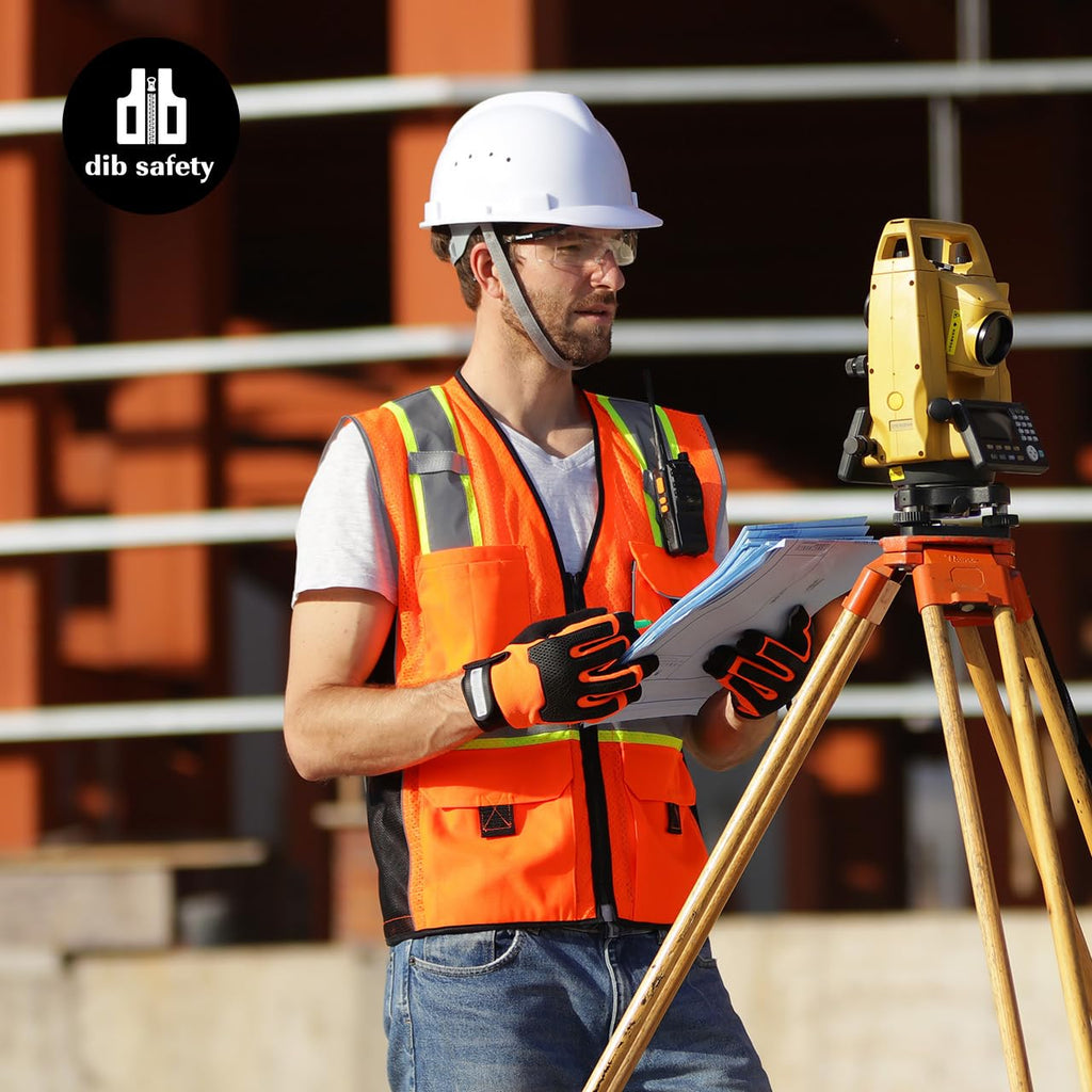 Dib Safety Reflective Vest Orange Mesh, High Visibility Vest with Pockets and Zipper, ANSI Class 2 Heavy Duty, Made with 3M Reflective Tape, M