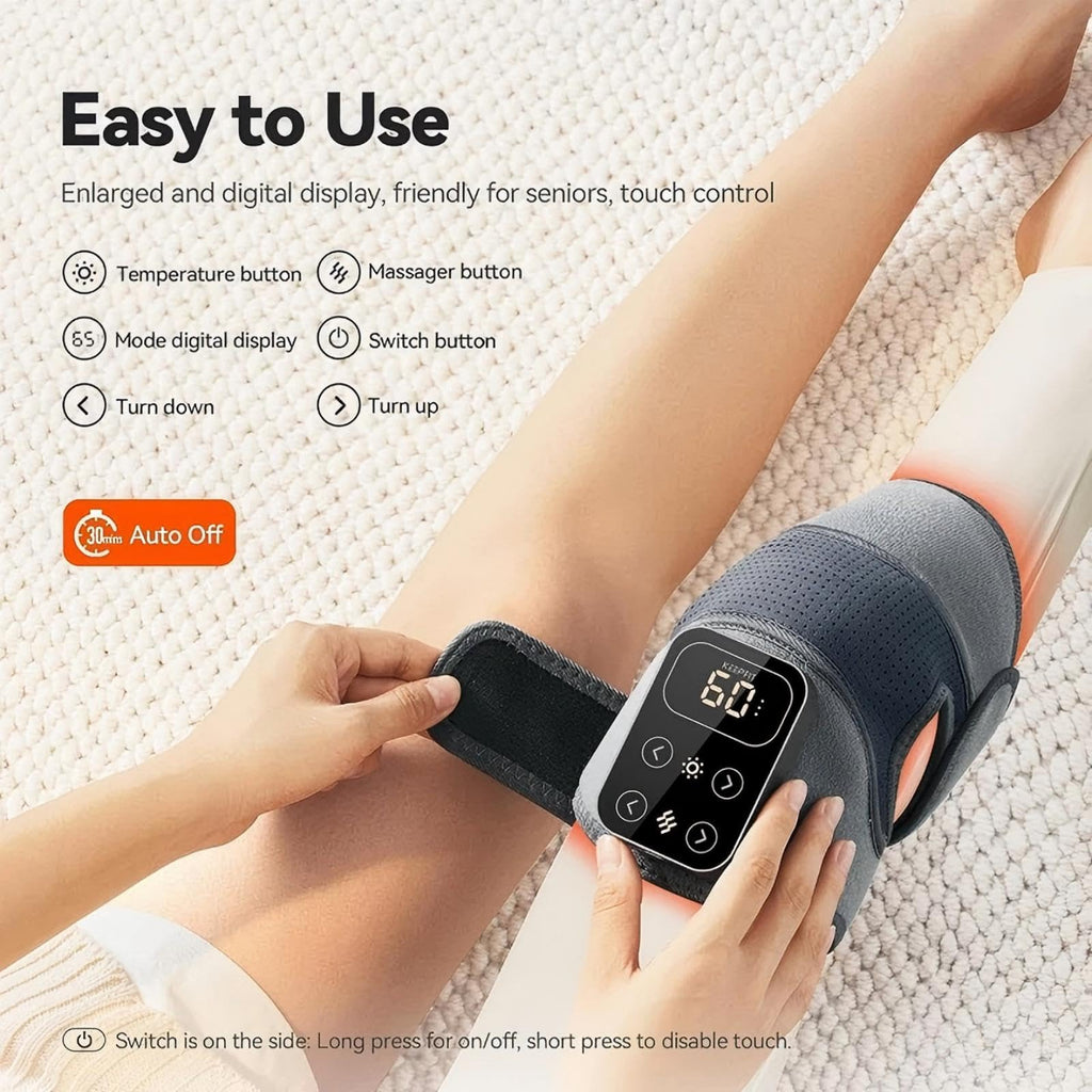 IKEEPFIT Cordless Knee Massager with Heat Vibration for Pain Relief, MAXwarm 4.0[2026 Upgraded] - Electric Heated Knee Brace with 5 Heat Levels and 3 Massage Mode, Gifts for Men Women (Grey, Pair)