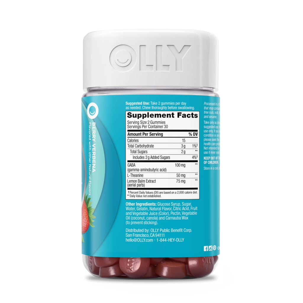 OLLY Goodbye Stress Gummy, GABA, L-Theanine, Lemon Balm, Stress Relief Supplement, Berry - 60 Count