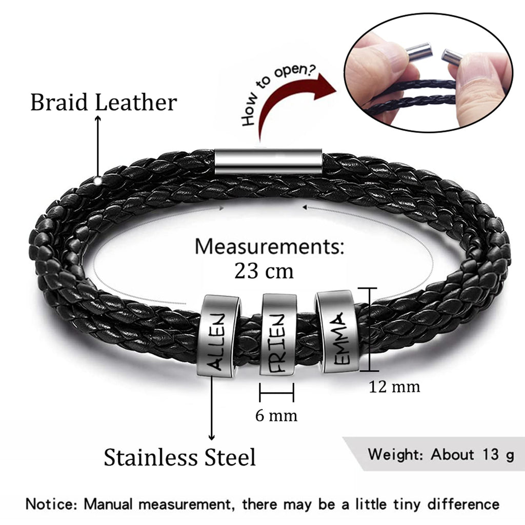 Yofair Fathers Day Dad Gifts for Men Custom Mens Bracelet with Family Name Personalized Braided Leather Bracelet Customized Engraved Bracelets for Dad Husband