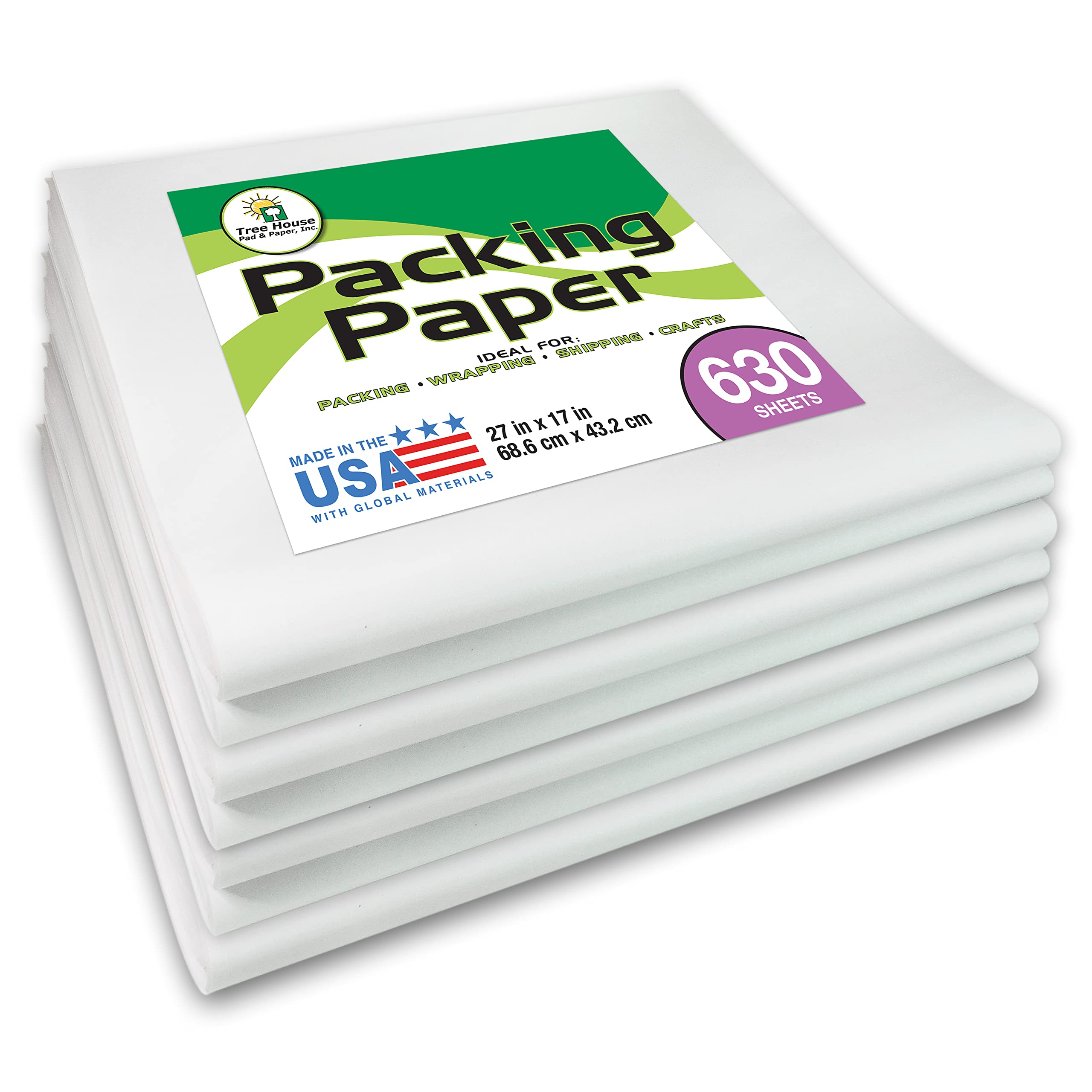 Tree House Packing Paper for Moving – 630 Newsprint Packing Paper Sheets – 27” x 17” Paper for Packing Dishes, Shipping, and Moving Supplies – Recyclable Movers’ Paper – Made in USA