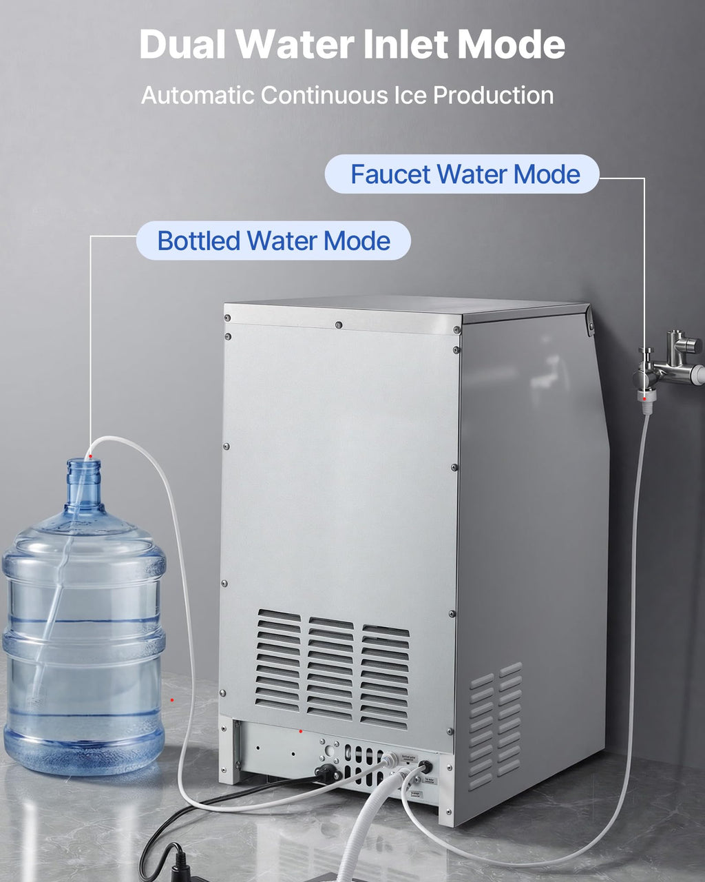 VEVOR Commercial Ice Maker Machine, 150 lbs/24h with 16-30 lbs Storage Capacity, Built-in/Freestanding/Under Counter, Stainless Steel Ice Maker with LED Display & Self-Cleaning, Home Bar Restaurant