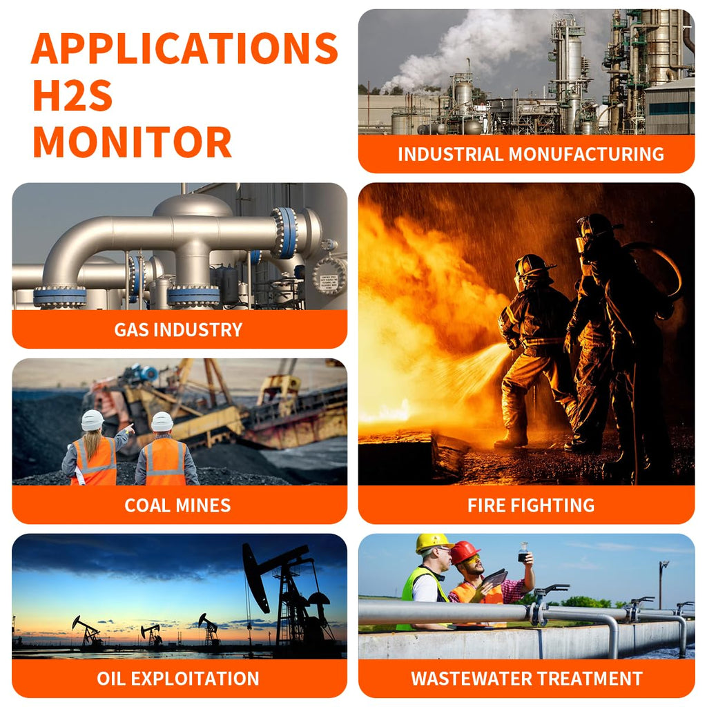 Sooguard H2S Monitor, Clip Single Gas H2S Monitor, 0~100ppm High-PrecisionH2S Gas Detector, Adjustable Alarm Range, 3 Alarm Modes, Explosion-Proof Safety, for Various Working environments (Orange)