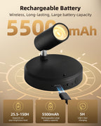 EZVALO Spotlights Indoor with Remote, 5500mAh Rechargeable Picture Lights, Wireless Uplights with Timer & Dimmable, 3-CCT, Accent Lighting for Plant, Art, Painting, Gallery, Wall Decor (2-Pack Black)