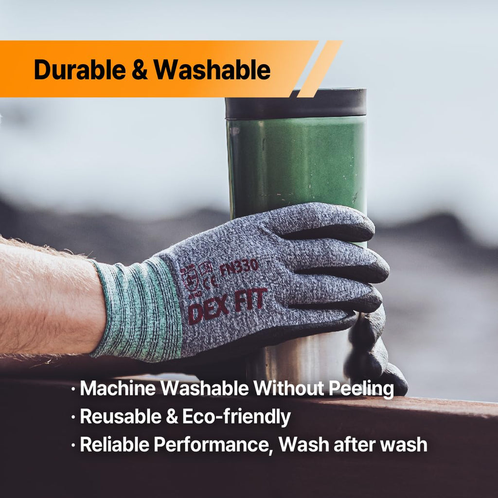 DEX FIT Nitrile Work Gloves FN330, 3 Pairs, 3D-Comfort Stretchy Fit, Firm Grip, Thin & Lightweight, Touch-Screen Compatible, Durable, Breathable & Cool, Machine Washable; Pink XXL (11)