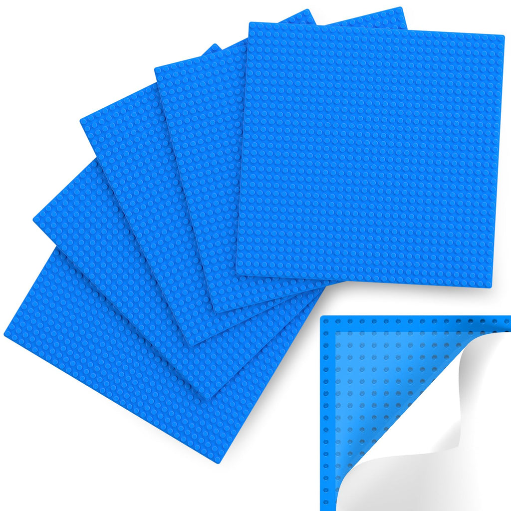 Classic Baseplates, Peel and Stick Base Plates for Building Bricks, Compatible with Major Brands, Self-Adhersive Base for Bricks 10" x 10", 6 Pack Blue…