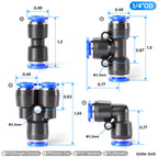 TAILONZ 1/4" Push to Connect Fitting Splitters+Elbows+Tees+Straight 8Pcs