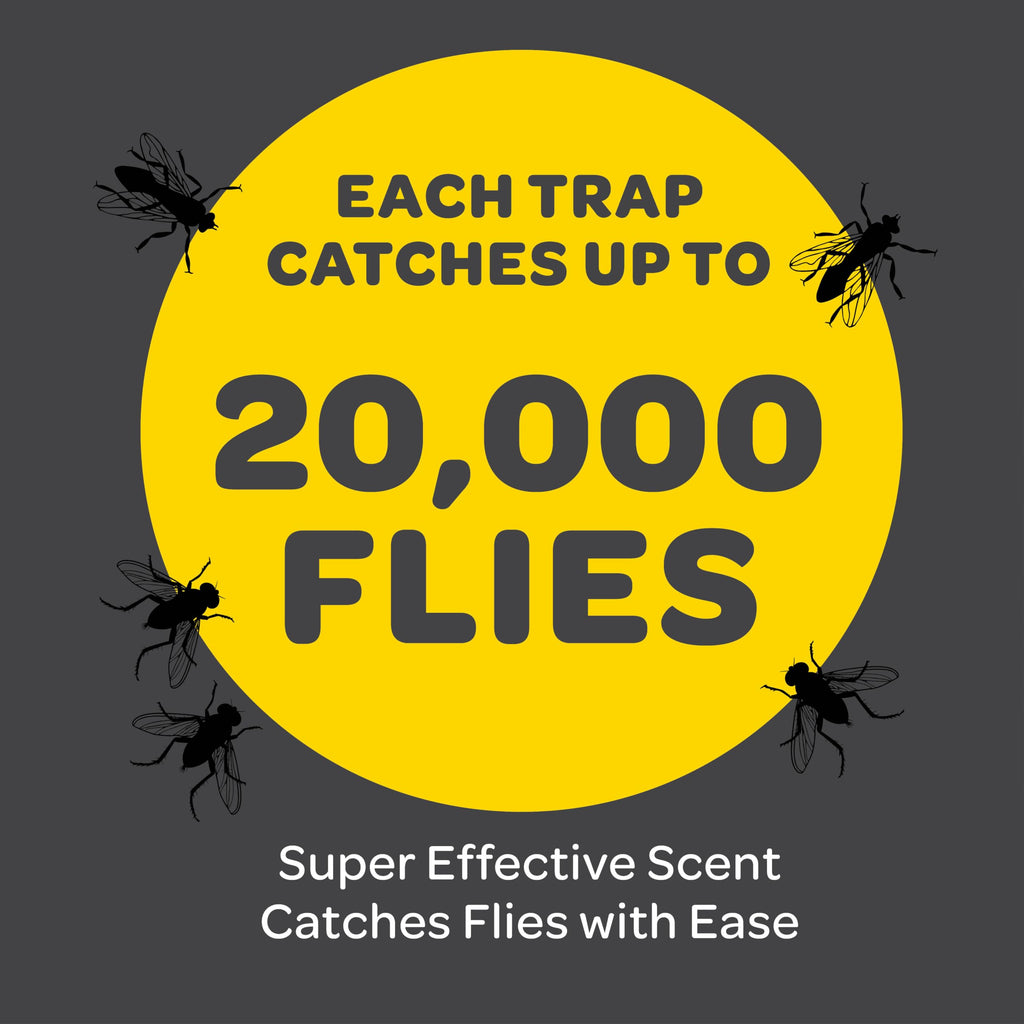 Outdoor Fly Trap [Set of 2] Fly Traps with Dissolvable Non-Toxic Bait - Fly Repellent for Outdoor Use Only - Controls Flies for Patios, Barns, Ranches Etc. Hanging Fly Traps with Tie Included
