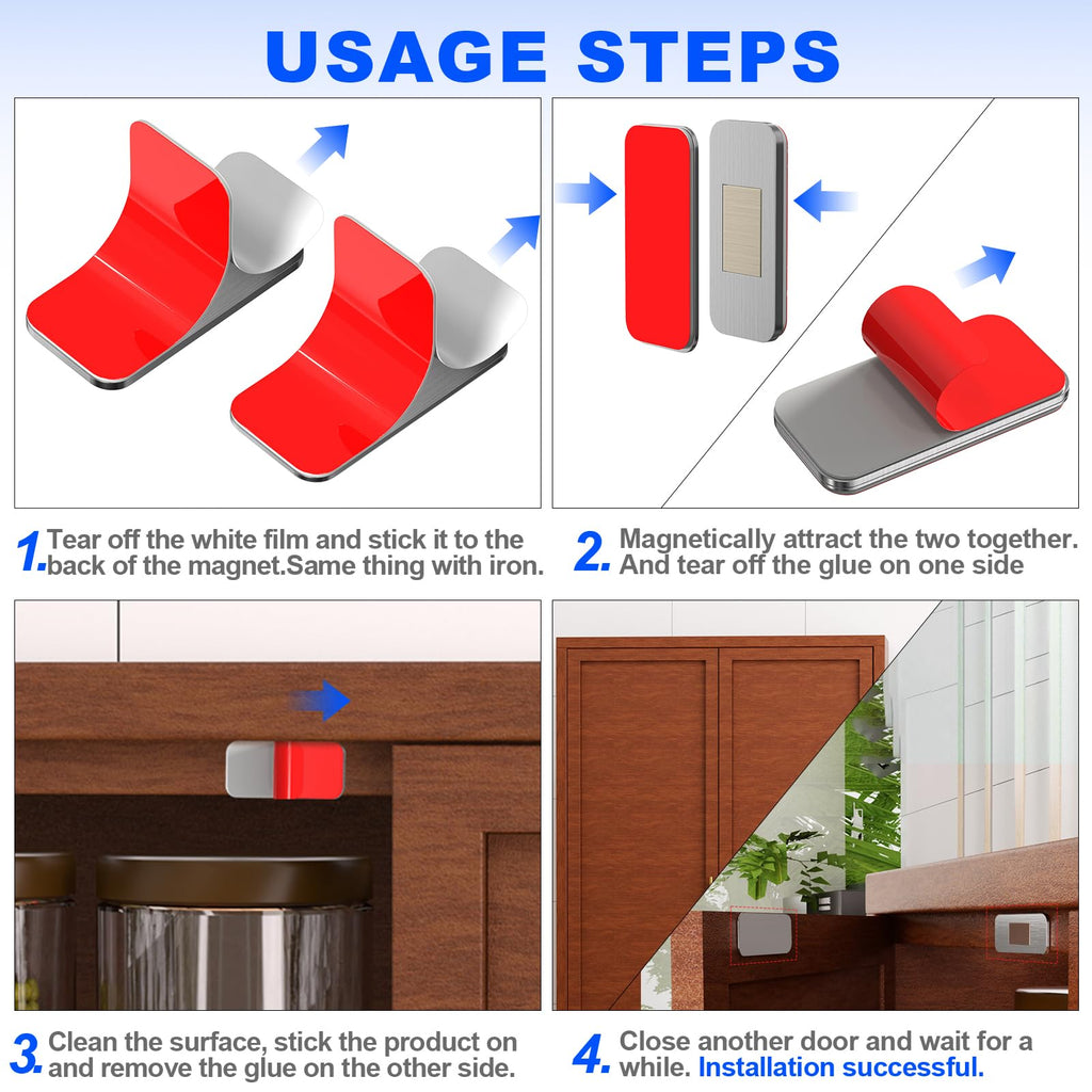 10 Pack Magnetic Cabinet Door Catch, Ultra Thin Cabinet Door Magnets, Adhesive Drawer Magnets to Stay Closed, Stainless Steel Cabinet Latch Easy to Install with Double Sided Tape, Thickness 0.08in