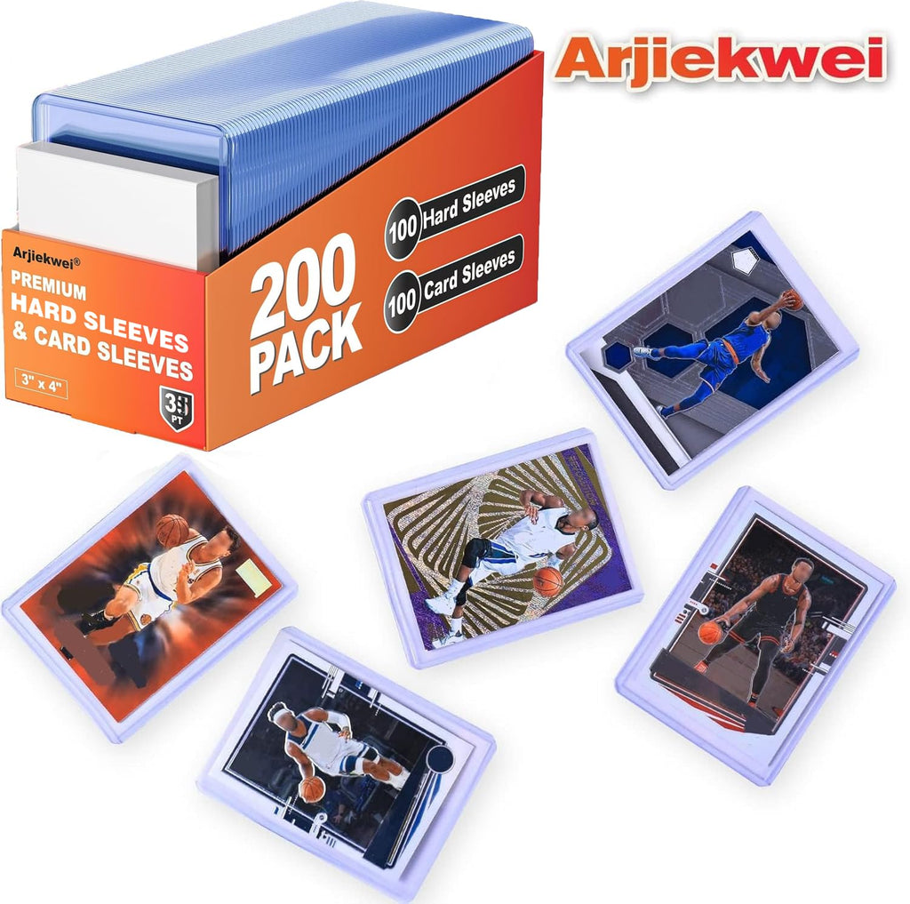 1000 Card Sleeves Hard Plastic, Arjiekwei 3"X4" Baseball Cards Protectors Plastic, Premium Card Holder for Trading Sports Baseball Football Game Cards (500 Hard Sleeve + 500 Soft Sleeve)