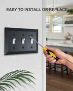 ZILLSEA Decorative Framed Design Switch Plates Outlet Covers, Duable Metal Wall Plates (Black/3 Toggle 2 Pack)