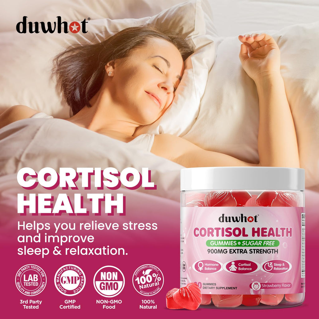 duwhot Cortisol Gummies, 15 in 1 Lower Cortisol Supplements for Women, w. Ashwagandha, Magnesium, Phosphatidylserine, Folate for Hormone Balance, Mood, Focus, Sleep Support, Sugar Free, Vegan, 120